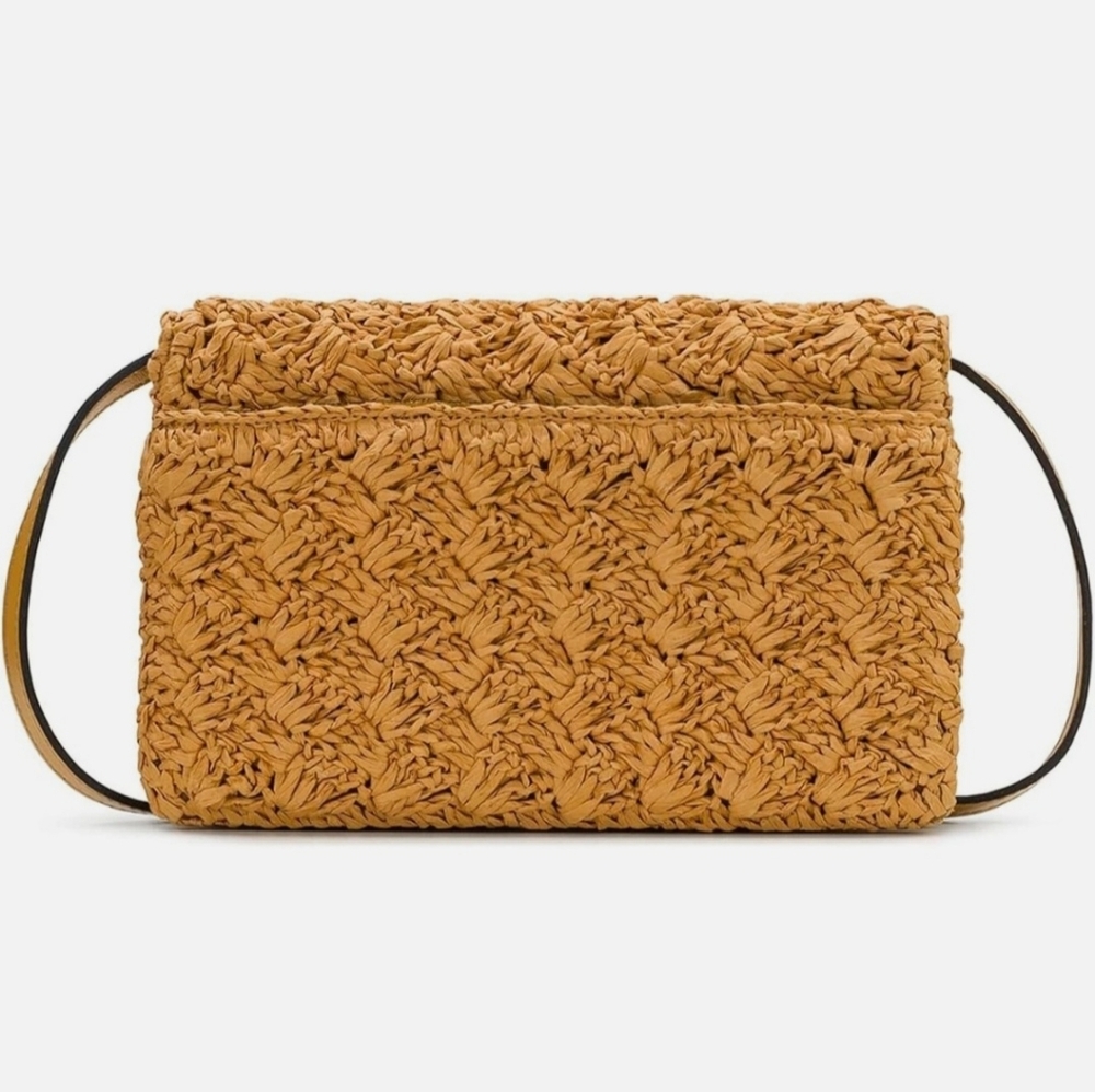 New‎ Patricia Nash Penley Small Leather Crossbody W/ Straw Weave: Mango Color - Picture 3 of 16